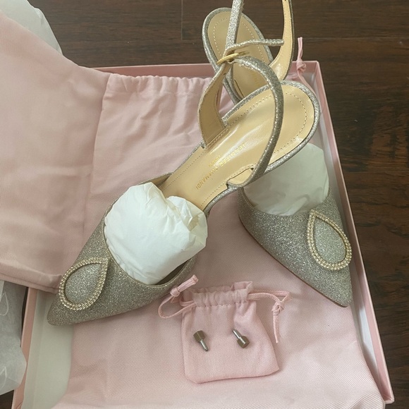 NWT Jennifer Chamandi Vittorio 105mm Glitter Slingback Pumps (5.5B / 35.5EU) - Picture 7 of 10